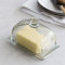 CKB Ltd® Glass Butter Dish with Lid Holder Storage Premium Ridged Design Crafted in Pressed Glass Vintage Traditional - Clear Transparent 11.5 x 17 x 10.5cm