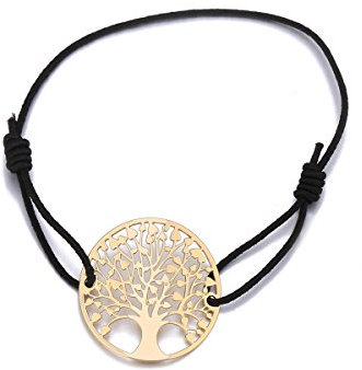 Bracelet Arbre de Vie pour Femme, Bracelet Strand Charm Bracelet Manchette Amitié Bracelet Or Argent Fille (Plaqué Or avec Corde Noire)