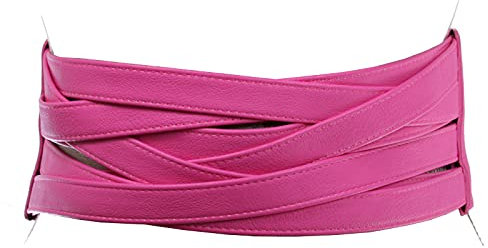 Ceinture élastique tressée large en cuir non cuir pour femme 10,2 cm, rose vif, L-XL