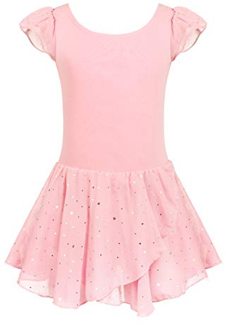 Arshiner Girls Ruffle Sleeve Ballet Dance Dress Tutu Skirted Leotard, 6-7 Years, Ballet Pink