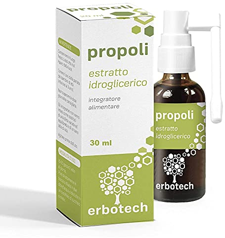 ERBOTECH Propolis Spray 30 ml, Urtinktur, reiner Extrakt, geeignet für KINDER, natürliches Heilmittel gegen Halsschmerzen und Husten, trägt zum Wohlbefinden der Atemwege bei, Made in Italy