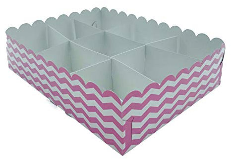 KADISA Bandeja Modular 9 COMPARTIMIENTOS DE CARTÓN 1U para MESAS Dulces, Celebraciones, CUMPLEAÑOS, Bodas, COMUNIONES, Fiestas, Candy Bar (Rayas Rosa Pastel)