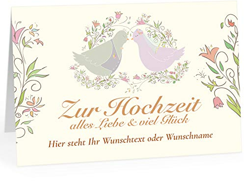 Große Glückwunschkarte zur Hochzeit XXL (A4) PERSONALISIERT - 2 Tauben schön mit Blumen - mit Umschlag/Edle Design Klappkarte/Hochzeitskarte/Glückwunsch/Ehepaar/Extra groß für viele Unterschriften