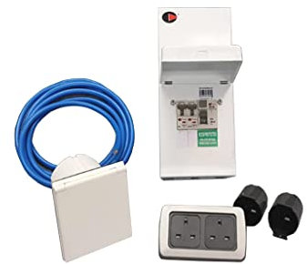 Clearcut - 240v Hook-up Kit - 240v Sockets - Flatline Silver Surround - RCD & MCB Consumer Unit - Flush 240 inlet - White