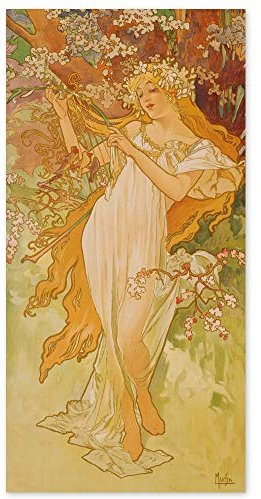 JUNIWORDS Poster, Alfons Maria Mucha, Frühling, Vier Jahreszeiten, 20 x 40 cm