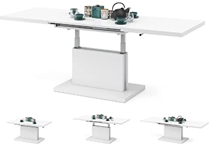 All4All Couchtisch Asti - Kaffeetisch - Wohnzimmertisch – Höhenverstellbar - mit Einlegeplatten - Ausziehbar - Sofatisch - 120x70cm - 05 - Weiß