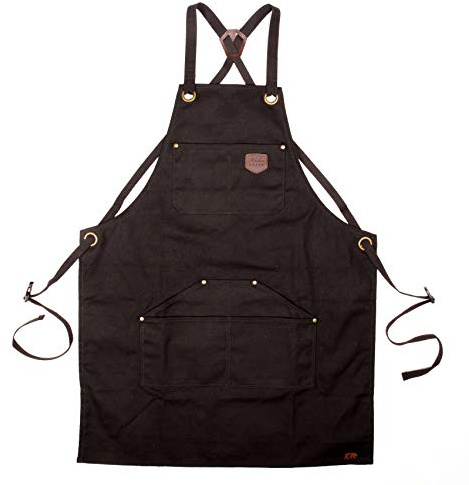 Alaskan MAKER Schürze für Damen und Herren aus beschichtetem Segeltuch, Nr. 515, zum Basteln, Küche, Gartenarbeit und Grillen, mit Kreuzgurten, Universalgröße (schwarz)