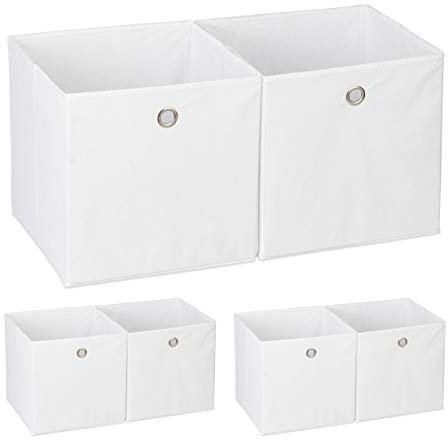 6 x Aufbewahrungsbox Stoff, quadratisch, Aufbewahrung für Regal, Stoffbox in Würfelform, HxBxT: 30 x 30 x 30 cm, weiß
