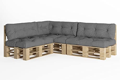 chilly pilley® Palettenauflage UV Wasserabweisend Leinenoptik Schaumflocken Palettenkissen auf Palettensofa Palettenpolster auf Palettenmöbel Rückenlehne Sitzkissen (7er Set Grau)