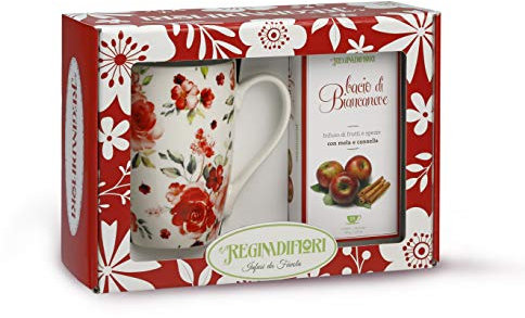 Regina di Fiori - Vetrina Mug Red Rose. Idea Regalo. Tazza in Porcellana Decorata e Tisana Bacio di Biancaneve in Astuccio da 15 Filtri
