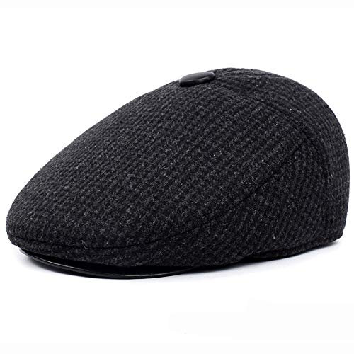 Barett Cap Klassische Herrenmütze Herbst Wintermütze Mit Ohrenklappe Elder Man Male Dad Hat Warme Zeitungsjunge Flat Cap Herren Baskenmütze Cap-Black_M_56-58Cm