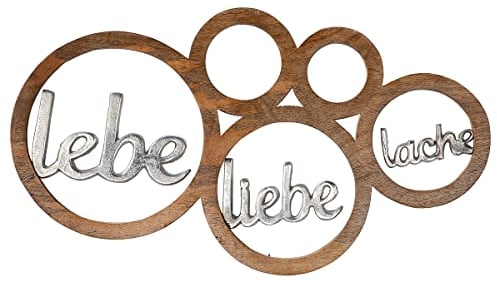 GILDE Deko Objekt aus Holz - Lebe Liebe Lache - 55x30cm, Braun, Silberfarben