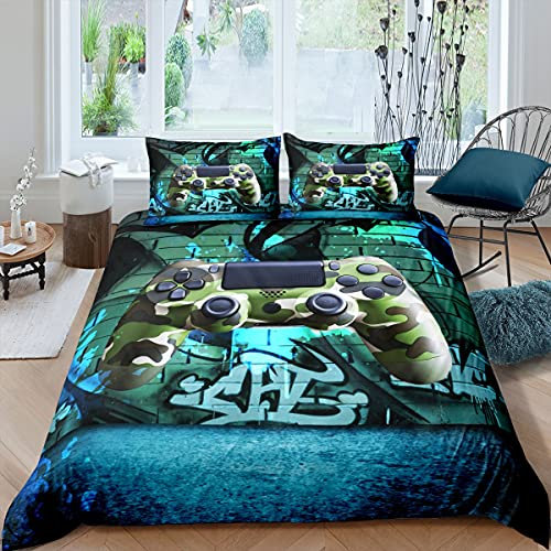 feelingyou Teens Gamepad Bettwäsche-Set Camouflage Game Console Fashion Bettwäsche Set 135x200cm Hip Hop Graffiti Betten Set für Kinder Jungen Mädchen Teenager 2St.Reißverschluss Mikrofaser