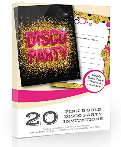 Olivia Samuel Lot de 20 cartons d'invitation à la fête disco de la part de filles roses et dorées – Prêtes à écrire avec enveloppes