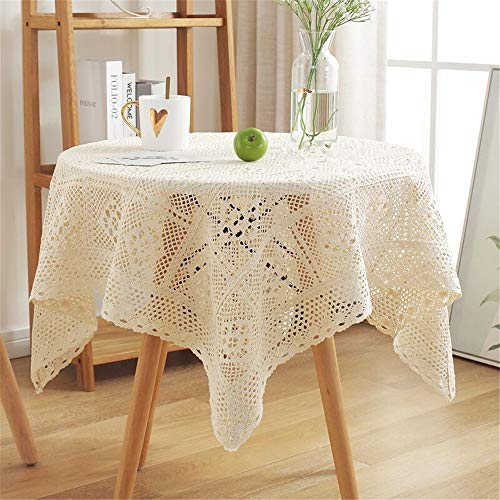 BMIDRUT Beige Vintage Quadratische Häkelspitze Tischdecke 110 x 110 cm Hochzeit Zuhause Party Dekor