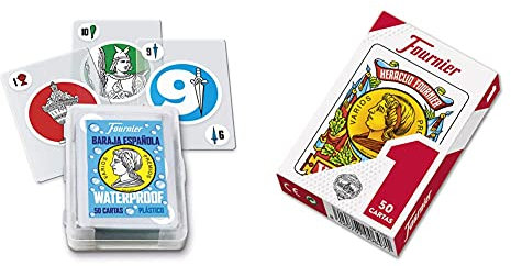 Fournier Baraja Española De Cartas Waterproof De Plástico para Piscina Y Playa (1045928) + F20991 Baraja Española Nº 1, 50 Cartas, Surtido: Colores Aleatorios