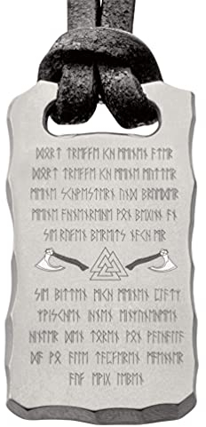 Element of Gods Titan Plate Runengebet mit Valknut und Axt Anhänger mit Lederband in schwarz