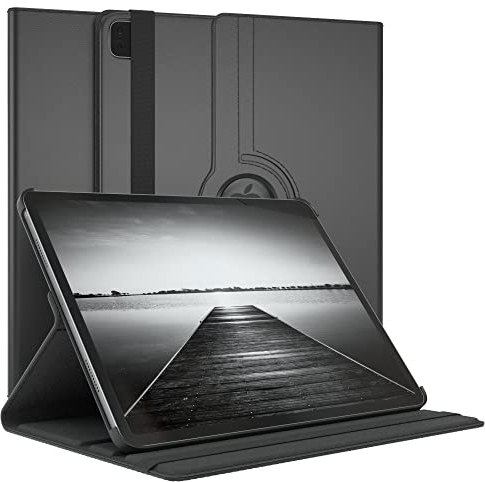 EAZY CASE - Funda para Apple iPad Pro 12,9 (2021) Protectora Tablet Smart Cover Soporte Giratorio Estuche Plegable 360° rotativo con función Atril Cuero sintético Negro