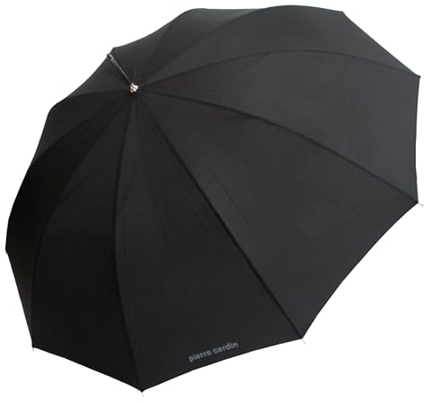 Pierre Cardin Stockschirm Herrenregenschirm Schwarz Automatik Stabil Elegant Holzgriff