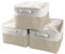 Mangata Jumbo Canvas Storage Box 3 Pack, Fabric Storage Basket with Handles & drawstring for Cupboards, Shelves, Clothes, Toys (Extra Large, Foldable, Light Khaki White)