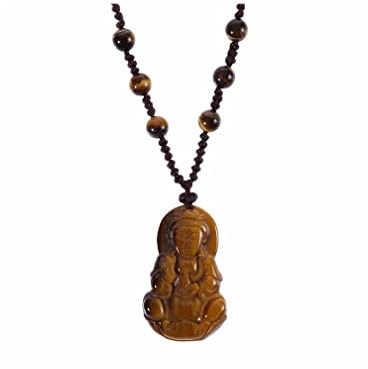 lachineuse – GuanYin-Buddha-Halskette – schützende buddhistische Göttin – Tigerauge – Länge 38 cm – buddhistisches Juwel – inklusive Satinbeutel – Geschenkidee für Weihnachten, Geburtstag