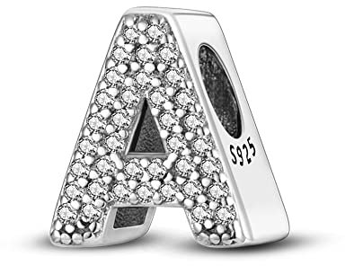 TINSLO Charm Anhänger Damen Buchstabe A für Armband 925 Sterling Silber Charms Beads passend für Pandora Armband und Halskette, Kompatibel mit Europäischen Armbänder für Frauen Mädchen