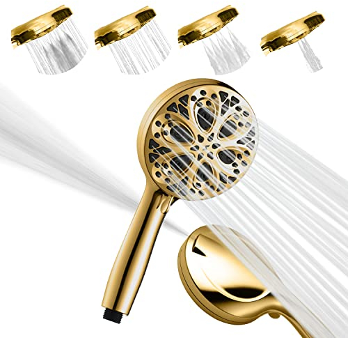 SparkPod Shower Head High Pressure and 10 Spray Settings - Luxury 5 Handheld High Power Shower Heads with High Pressure Jets - Showerhead and 10 Functions - Egyptian Gold (No Filter)