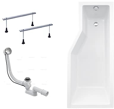 BADLAND Integra Baignoire d'angle, dimensions : 150-170 x 75 cm, gauche et droite, avec paroi en verre, bonde et pieds sans revêtement (150 x 75 à droite)