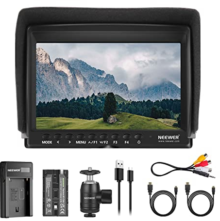 NEEWER Verbesserter F100 7 Kamera Feldmonitor HD Video Assistent Schlank IPS 1280 x 800 HDMI Eingang 1080p mit 2600mAh Akku und USB Ladegerät für DSLR Kameras, Handstabilisator, Film Video Rig