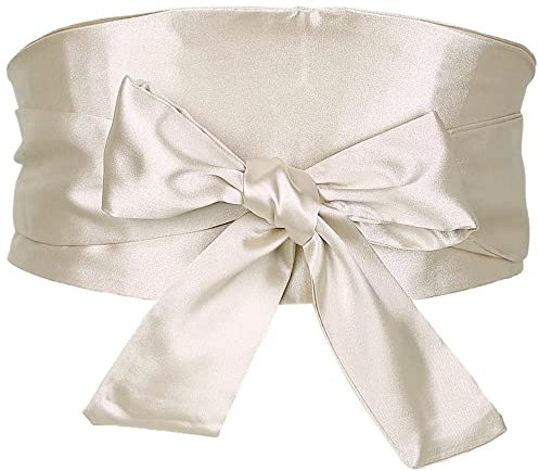 Elerevyo Ceinture Obi en satin soyeux pour femme, grande taille, ceinture à nouer soi-même pour robe de mariée, champagne, 58-78cm/22.83-41.73