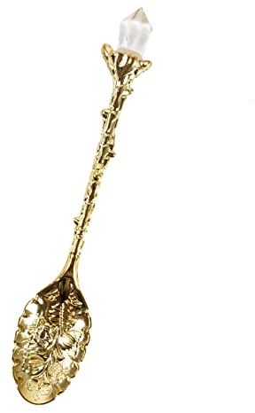 Soulnioi Vintage Carved Crystal Spoons Retro Decorative Coffee Stirring Spoons Dessert Spoons Ice Cream Spoon with White Crystal Head for Cafe Office Tableware -Gold