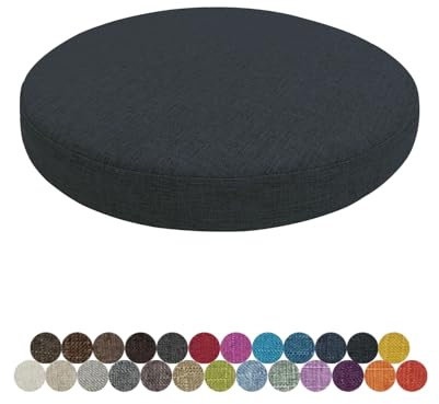 Lsjoaw Rund Sitzkissen Stuhlkissen 35 X 35 X 8CM(1 Pieces) Leinen Sitzpolster Abnehmbares Memory Schaum Runde Sitzauflage für Stuhl Bank Hocker Haus Küche Esszimmer Garten Büro,Grau Blau