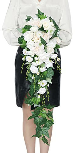 URFEDA Wasserfall Brautsträuße, künstlicher Brautstrauß, Brautstrauß, romantische Hochzeit, Braut Wasserfall, Blumenstrauß, künstliche Rosenblumen, Vintage Hochzeitsstrauß künstlich