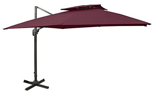 JUNZAI Cantilever Parasol with Double Cover 300 x 300 cm Red Bordeaux, Garden Parasol, Cantilever Parasol, Beach Umbrella