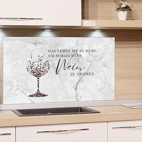 GRAZDesign Spritzschutz Küchenrückwand Glas Küche für Herd & Küchenspüle, Wein mit Spruch grau | Glasplatte Rückwand Küchenwand Wandschutz | 100x60cm