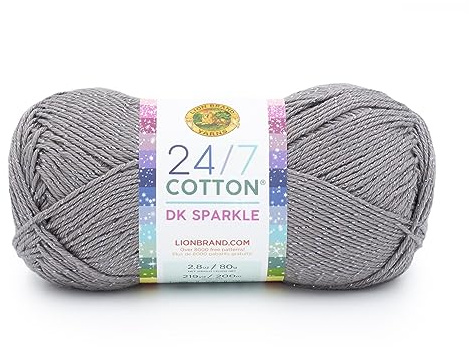 Lion Brand Yarn 24/7 Cotton DK Sparkle, Yarn for Knitting, Crocheting, and Crafts, Iron Grey, 1 Pack