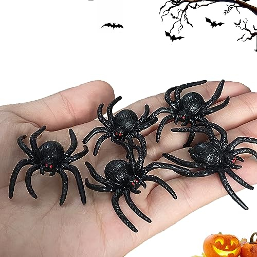 BUKYCAT Spinnen Halloween, 30 Stück Realistische Kunststoff Spinnen Spielzeug, Gruselige Kleine Spinnen Aus Plastik, Kunststoffspinnen, 4x3.2 cm - für Spukhaus Halloween Party Dekorationen (A)