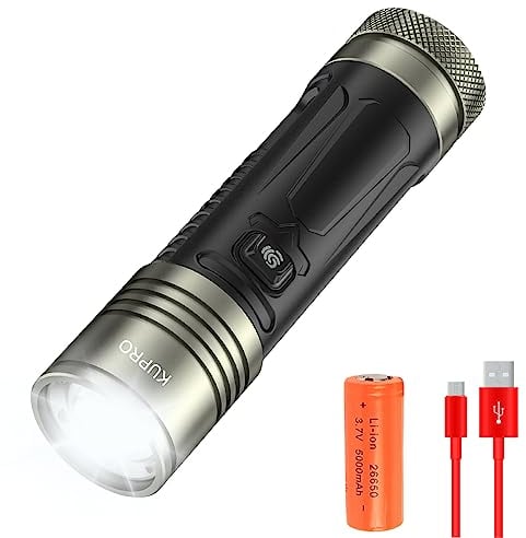 LUXJUMPER Torches LED Super Bright Rechargeable LED Torch Battery Powered 200000 Lumens Powerful Tactical Flashlight Stepless Dimmable 4 Modes Zoomable for Camping Dog Walking Hiking Emergency Gift