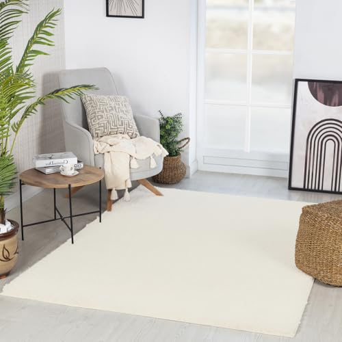 Livabliss Soso Shaggy Berber Teppich, 160x213 cm, Weiß