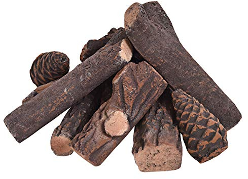 COSTWAY Gas-Kaminscheite, 9 Stück, künstliche Brennholz aus Keramik für Propan- & Gasöfen, realistische Feuerscheite-Set für Elektrokamin, Ethanol, Kamine