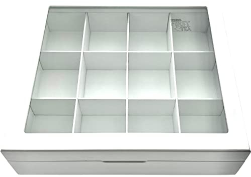 Große Premium Line Teebox - für den geschäftlichen Einsatz im Büro, Konferenzraum oder Kantine - 12 Fach - Weiß matt - 31,5 x 28 cm