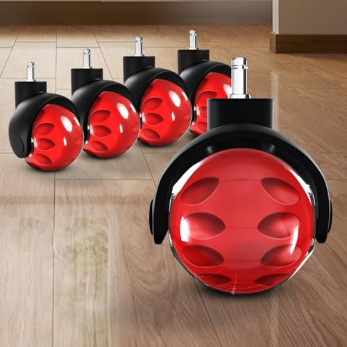 Sytopia Bürostuhl Rollen 5er Set in Rot, Rollen für Bürostühle 11 x 22 mm für Teppichböden, Hartboden, Bodenschutzmatte, Gaming Stuhl, Strapazierfähig, Glatt und Leise.