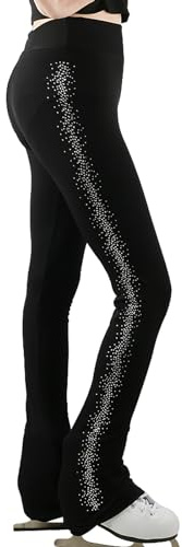 Youthful flying Damen Eiskunstlauf Hose mit Strasssteinen Mädchen Eiskunstlauf Trainingshose Tanzhose Leggings(Size:XS,Color:Schwarz)