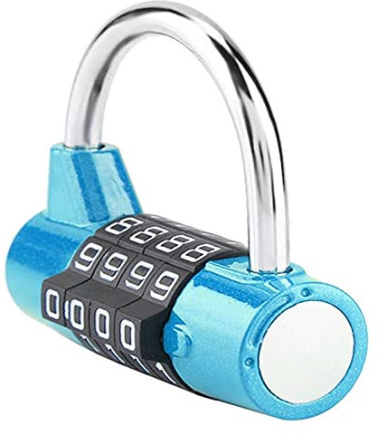 SkVLf Candado de combinación de 4 dígitos azul para taquillas de seguridad y maletas de viaje