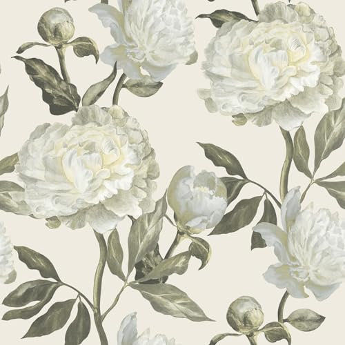 Superfresco Easy Papier peint intissé Pivoine Fleurs Vintage 1005 x 52cm Beige, vert, écru | Revêtement Mural, Tapisserie | Ambiance Facile à poser et à enlever