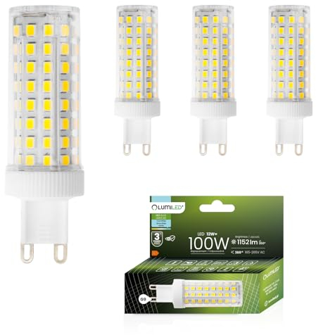 Lumiled LED Lampen G9 4er Set Leuchtmittel 12W (ersetzt 100W Glühlampe) 6500K Kaltweiß 1152lm 360° Lichtwinkel 230V Glühbirnen kleine Birne Energiesparende kein Flackern SMD Lichtquelle