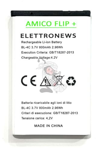 Batteria per Brondi Amico Flip + 800 mAh BL-4C Batteria perfettamente compatibile con il modello Brondi Amico Flip Plus Produzione 2024