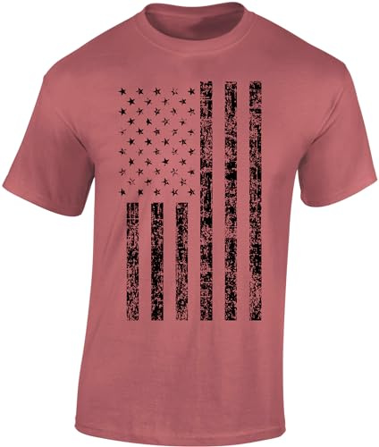 Baddery Herren USA Flagge T-Shirt - „Black Stars and Stripes“ - US Flaggen Shirt für Amerika-Fans (Ancient Red XXL)