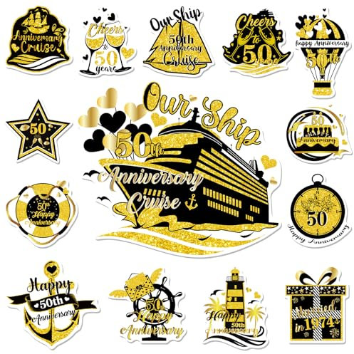 cosmisun Cruise Door Decorations Magnetic - 14 PCS 50th Birthday Cruise Door Ship Decorations Vintage 1974 Over The Hill 50th Cruise Door Magnets Stickers for Carnival Refrigerator Party Decor