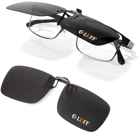 LUFF Polarized Clip on Sunglasses Over Prescription Glasses for Men Women Driving/Fishing Anti Glare|100% UV400 Protection Black 60 * 47mm